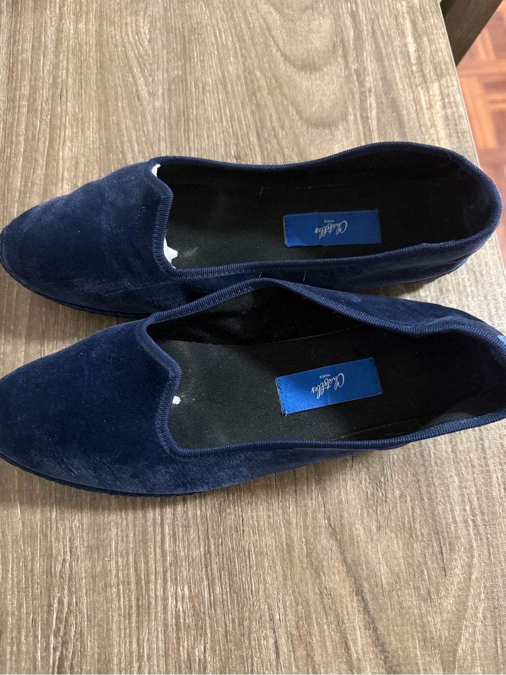 Blue Velvet Slip-On Loafers - Women's Flats